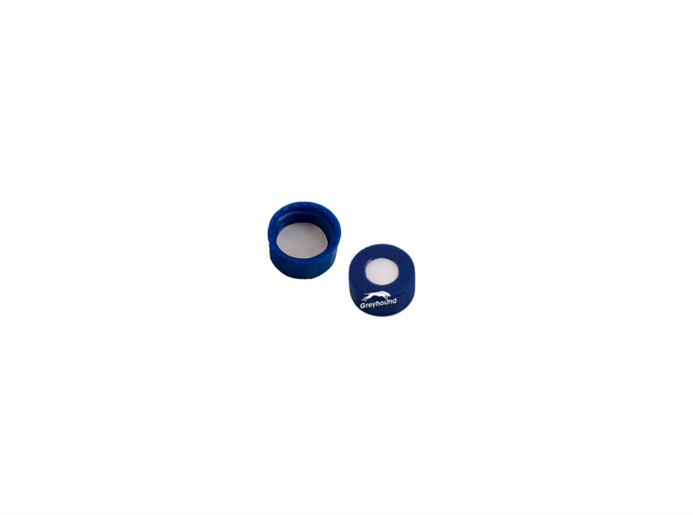 Picture of 9mm Open Top Screw Cap, Blue with Bonded White PTFE/Beige Silicone Septa, 1.3mm